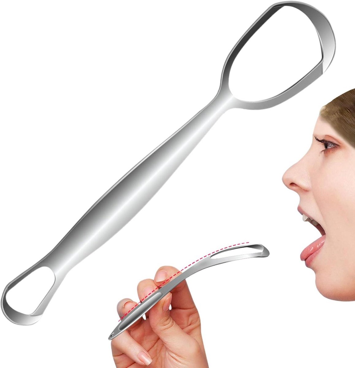 Tongreiniger - Mondhygiëne Tool - Dagelijkse Frisse Adem - Roestvrij Staal - 155 cm - Zilverkleurig