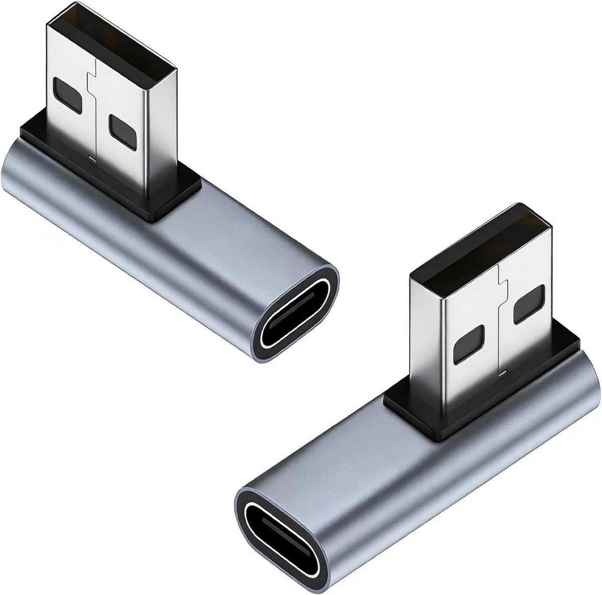 USB-C Adapter - Hoekplug - Snelle Dataoverdracht - 90 Graden Hoek - 2 Stuks - Zwart