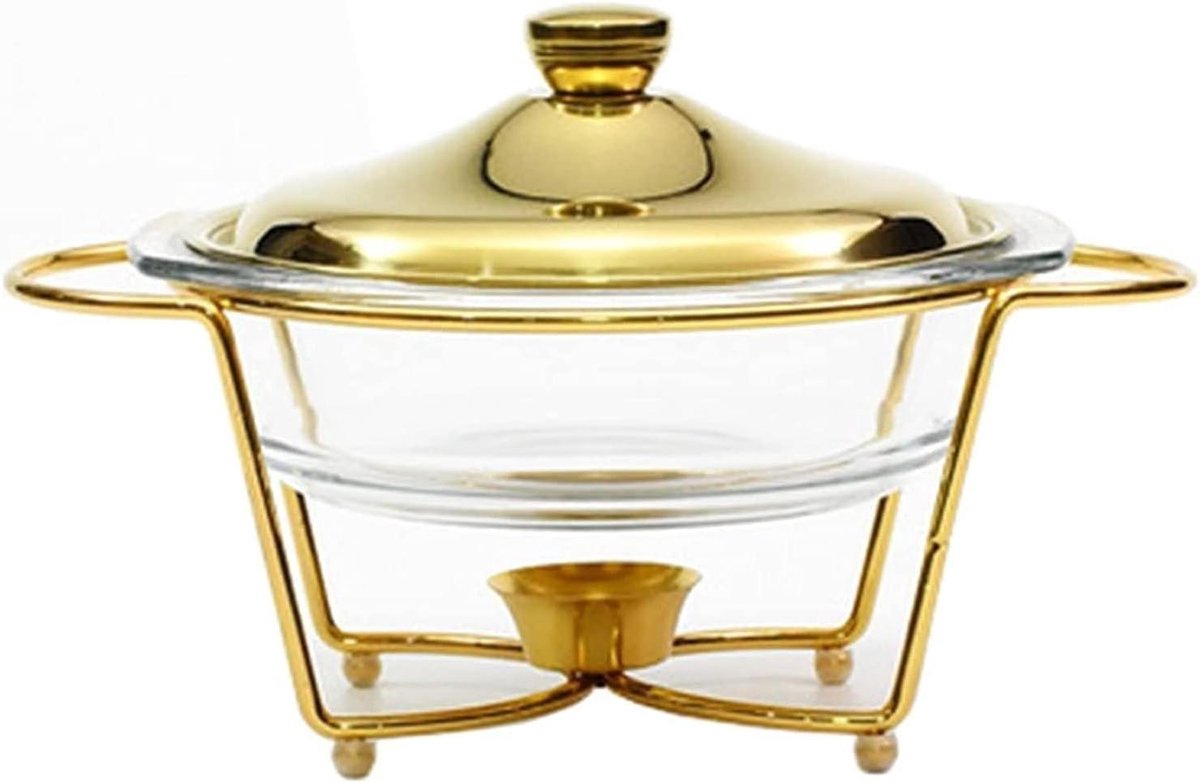 2L Ronde Buffet Chafing Dish met glazen deksel - Ideaal voor het serveren van warm eten op feesten en evenementen (goud)