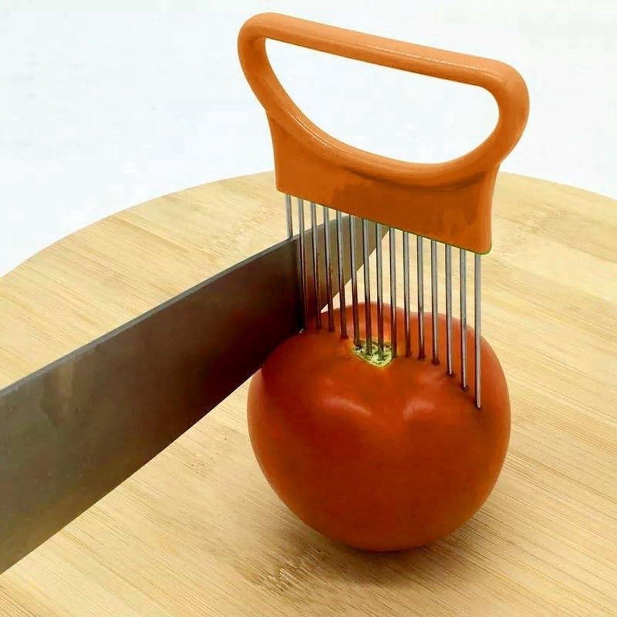 Groentesnijder Uiensnijder - Keuken Hulp - Makkelijk Snijden - Beschermt Handen - RVS - Oranje