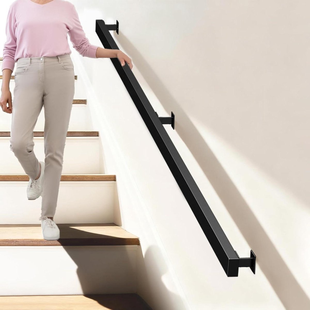 Trapleuning voor binnen - Moderne leuning - Veilig traplopen - Roestbestendige coating - 160 cm - Zwart