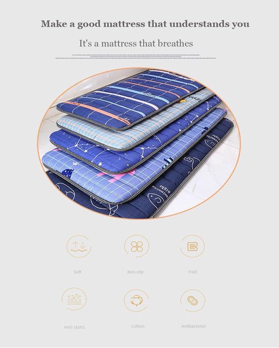 Opvouwbaar Matras - Japanse Futon - Comfortabel Slapen - Drukverdelend Ontwerp - 90 x 200 cm - Blauw — afbeelding 2
