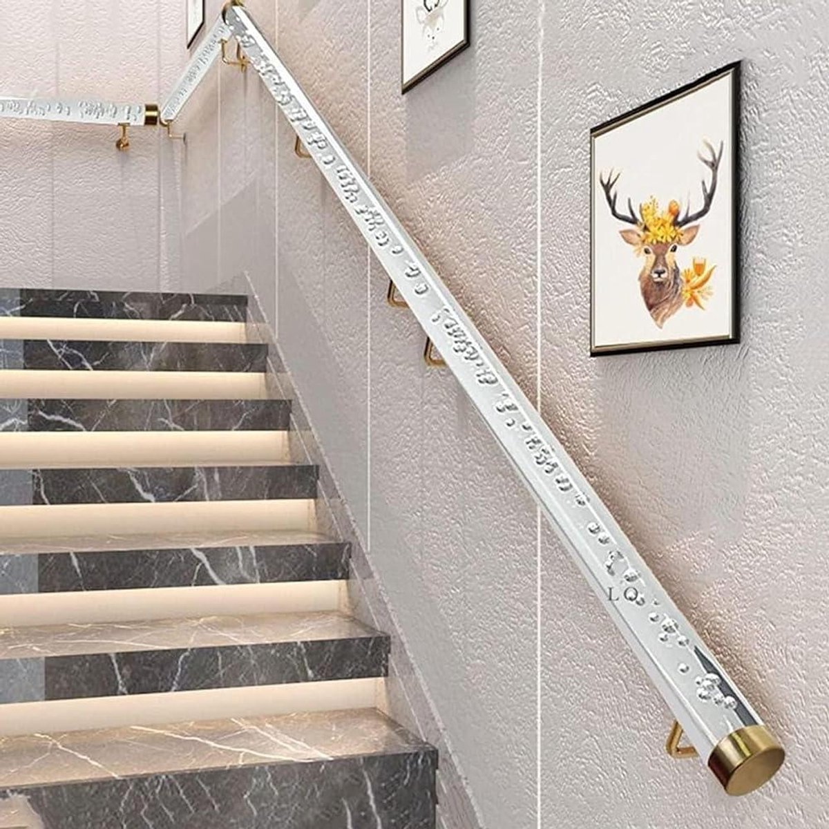 Trapleuning Acryl - Wandmontage Leuning - Veiligheid Thuis - Kristal Bellen Design - 120 cm - Gouden Houder
