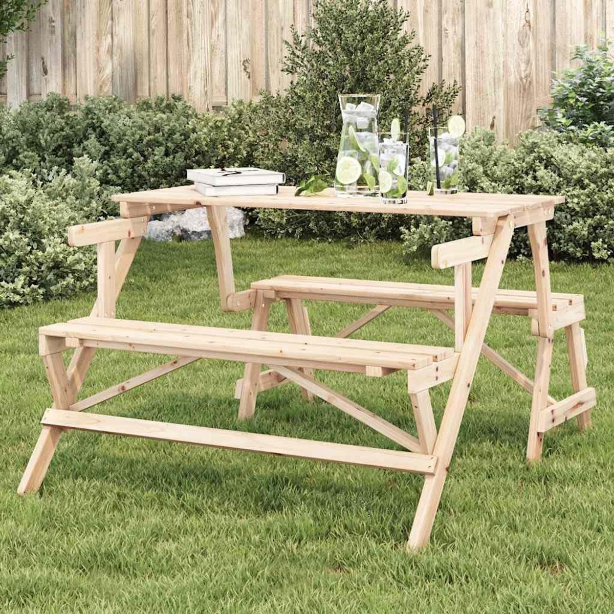 Picknicktafel met banken - Tuinbank ombouwbaar - Buiten ontspannen - 2-in-1 ontwerp - 110 x 133 cm - Naturel