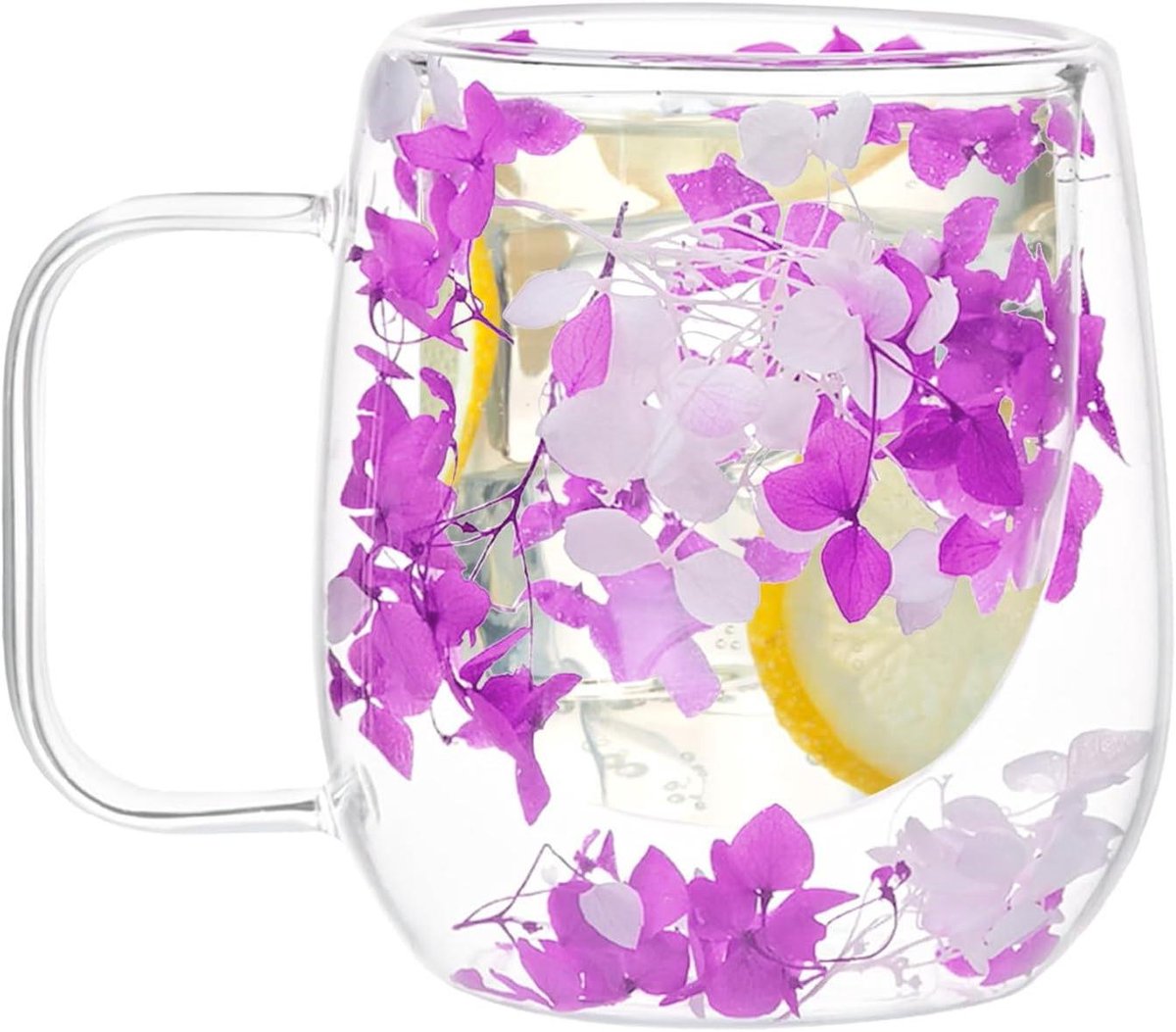 Glazen Beker - Dubbelwandig Glas - Warme Dranken - Bloemen Decoratie - 200 ml - Paars