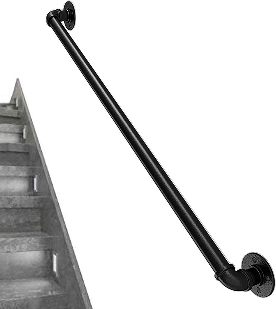 Trapleuning Set - Steunbeugel Wand - Veilig Traplopen - Gietijzer Robuust - 50 cm - Zwart