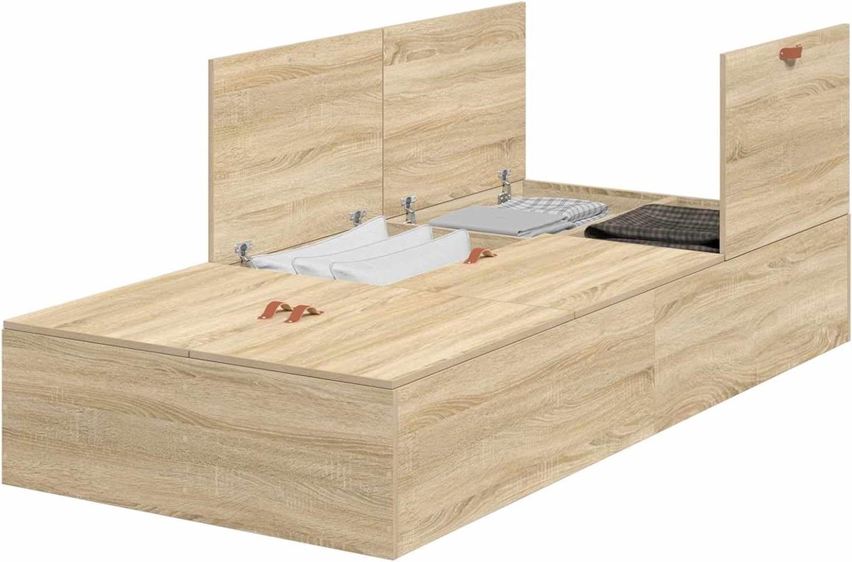 Opbergbedframe - Bed met lades - Ruimte besparen - Massief grenen - 80 x 200 cm - Sonoma eiken