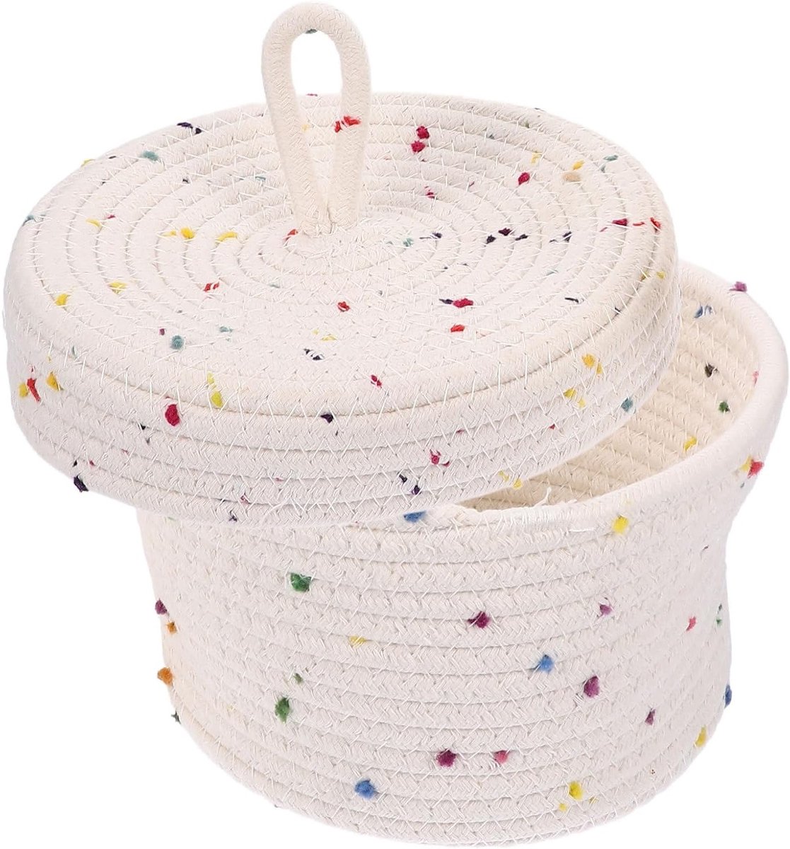Witte Katoenen Opbergmand met Deksel voor Bureau, Kleine Voorwerpen, Cosmetica en Decoratie, Rectangulaire Opbergdoos
