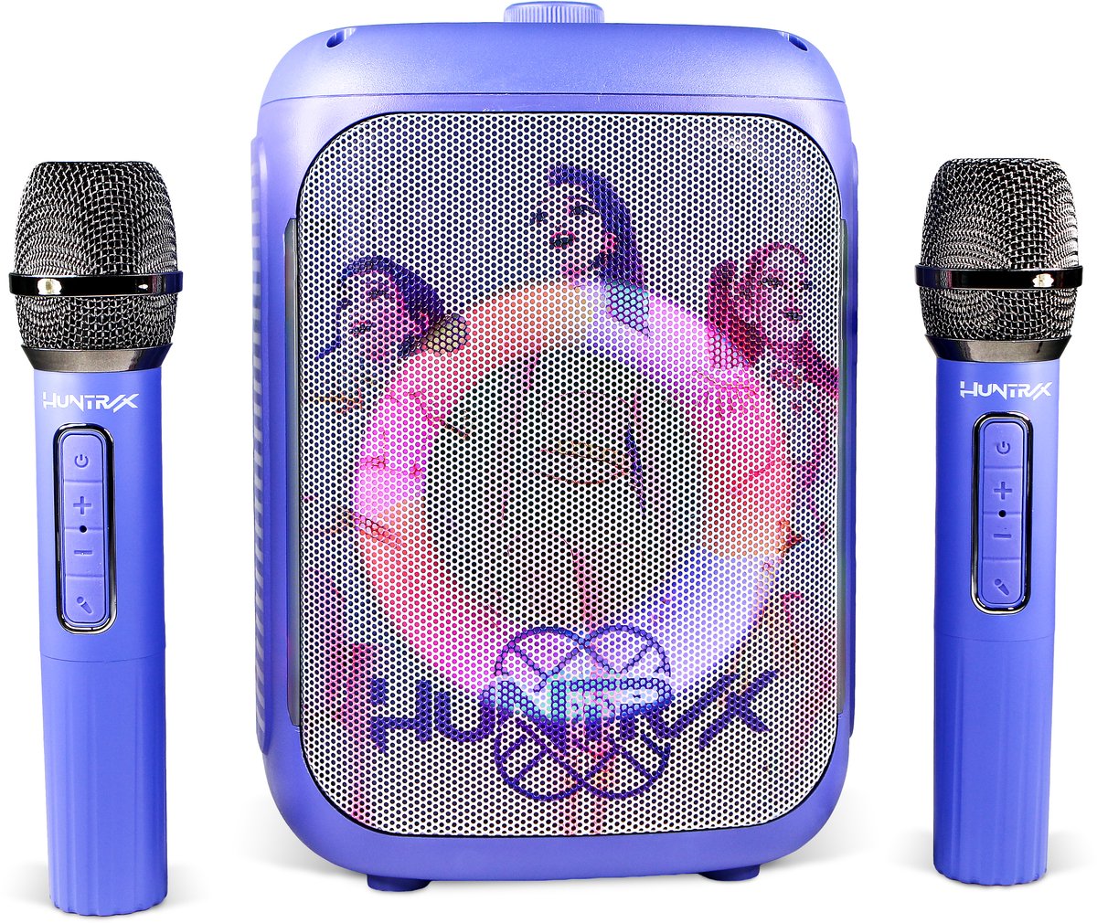 KPop Demon Hunters - Huntr/x - karaoke set voor kinderen - 2 draadloze microfoons en speaker - LED lichteffect - stemvervorming