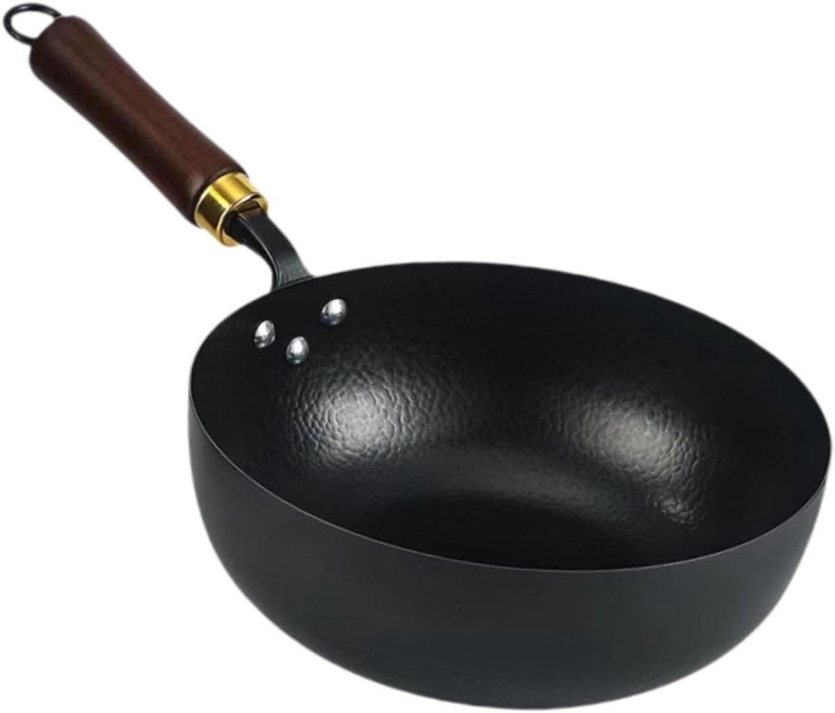 Wok Pan - Koekenpan Chinese - Veelzijdig Koken - Gietijzer Uncoated - Diameter 20 cm - Zwart