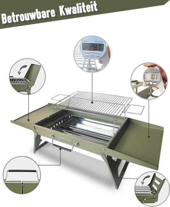Houtskoolgrill Opvouwbaar 47 x 34 cm - Draagbare BBQ Grill voor Camping, Picknick, Tuin en Strand - Groen — afbeelding 5