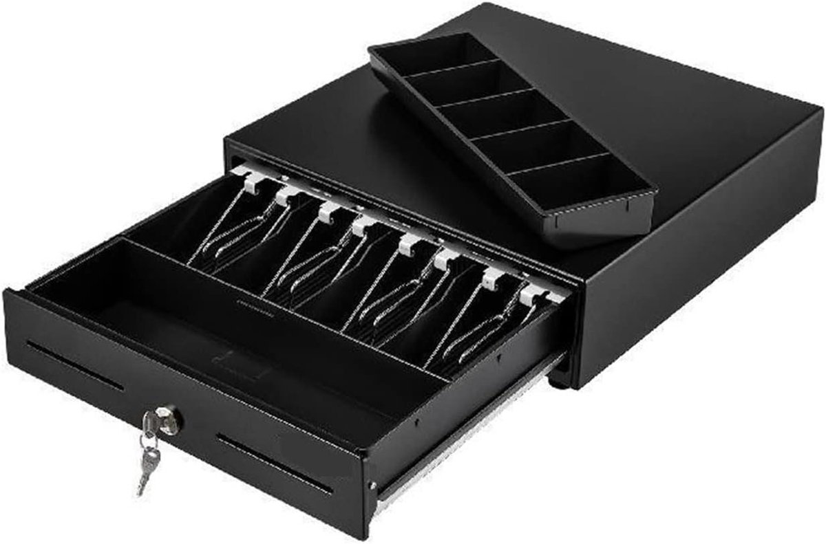 Kassalade - Geldlade - Bedrijfsadministratie - Twee ontgrendelingsmanieren - 33 of 41 cm - Zwart