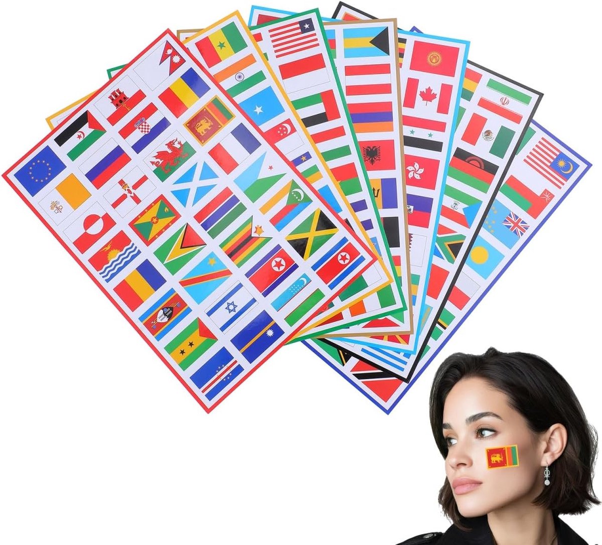 7 Vellen Waterdichte Wereldvlaggenstickers voor Scrapbooking en Schoolprojecten - Veelkleurige PVC-etiketten voor Laptops, Waterflessen en Koffers