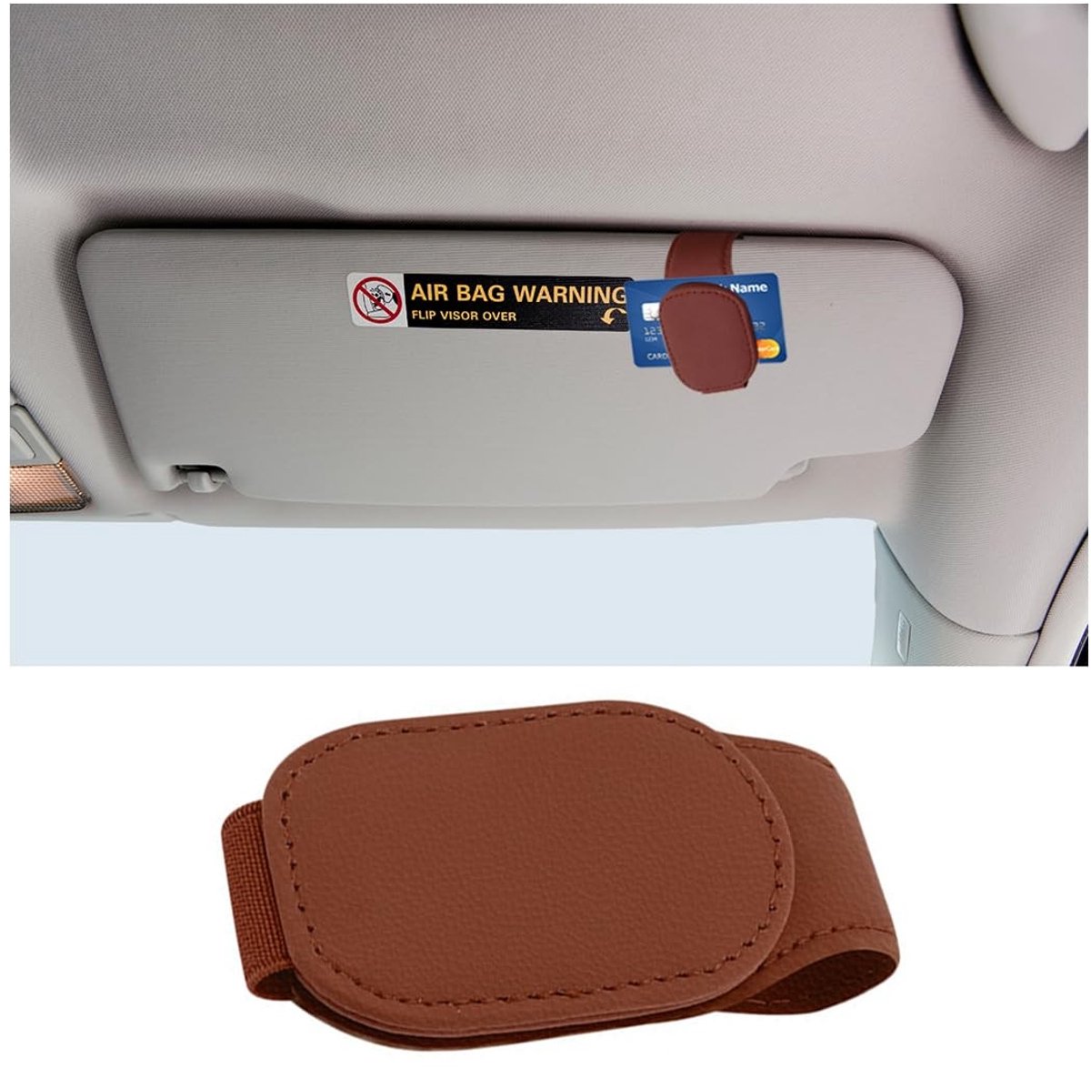 Dailygoody - Zonnebrilhouder - Magnetische brillenbeugel - Lederen clip voor autozonneklep - Bruin - Universele zonnebrilhouder - Geschikt voor elke a