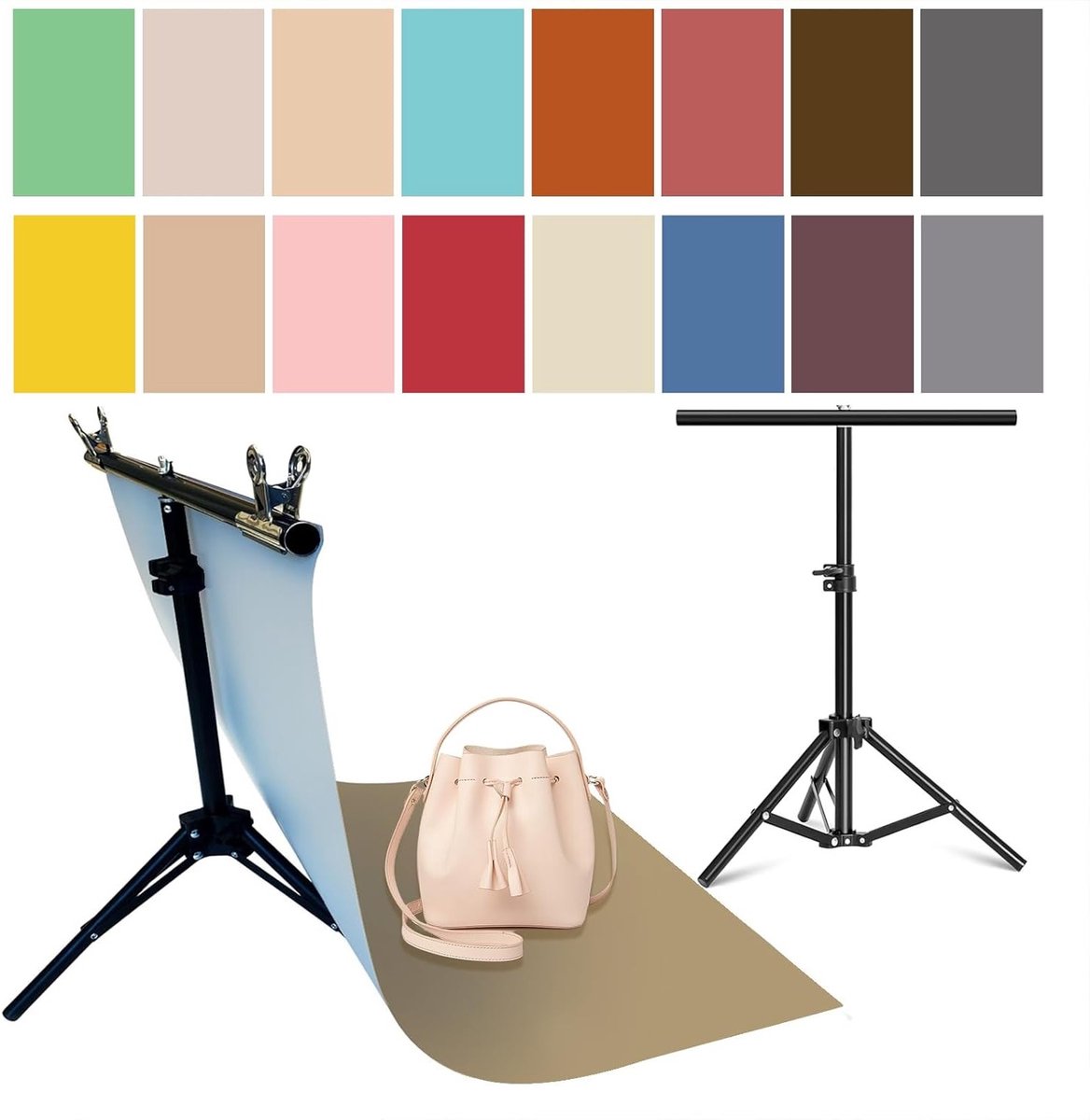 8-delige set fotobehang van papier met standaard voor tafelachtergrond, naadloos en dubbelzijdig, ideaal voor voedsel, sieraden en cosmetica fotografie, 22x34 inch