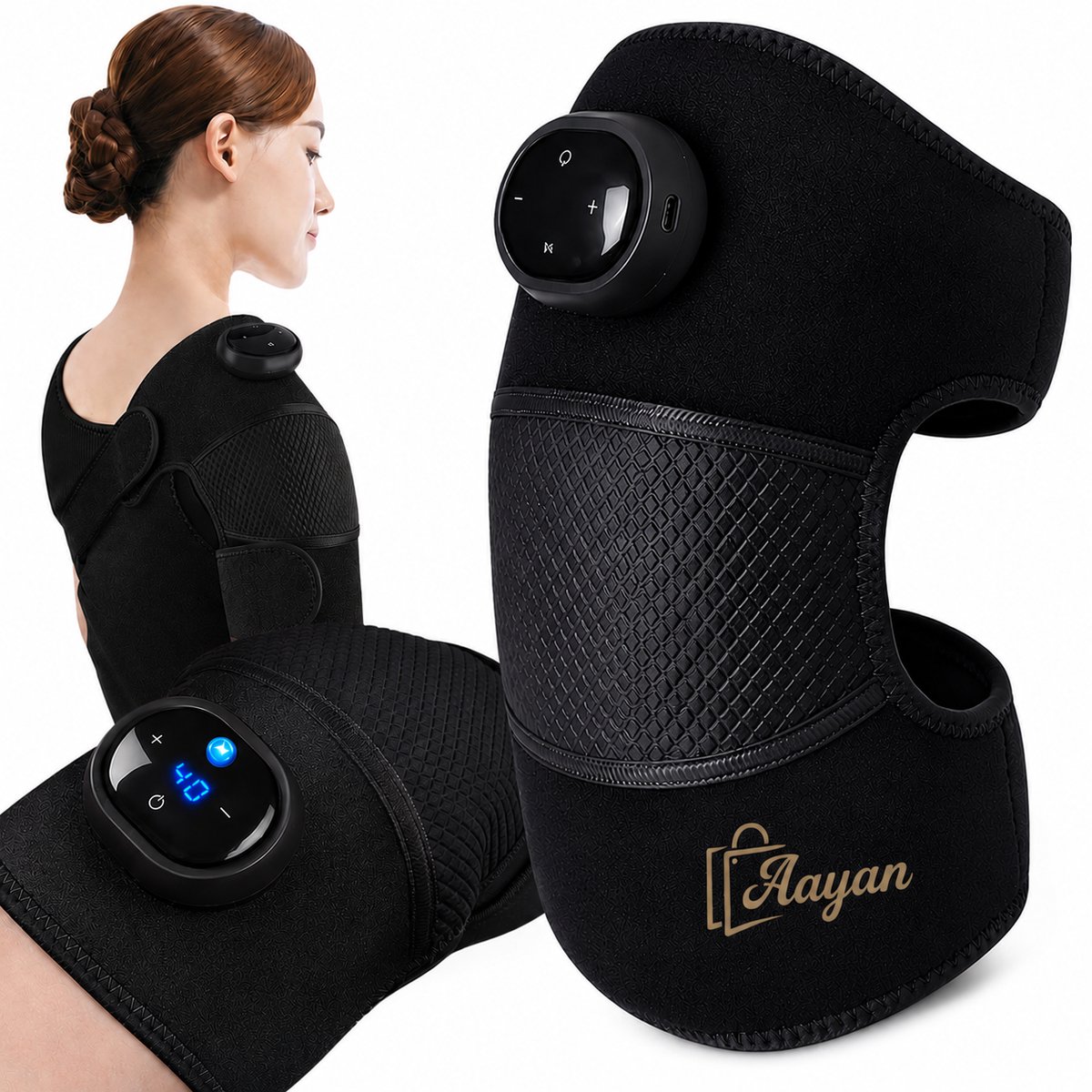 Elektrische Knie, Schouder- en Elleboog Massager met Verwarming – Draadloze Warmte Massage Brace USB-C – 3 Massagestanden & 5 Warmteniveaus – elektrische massager – warmte massage apparaat – pijnverlichting spieren – 82851