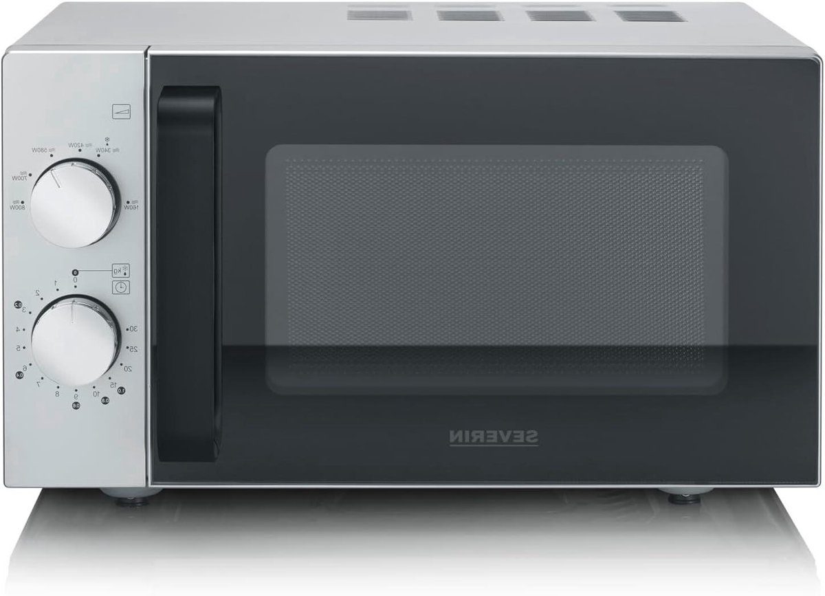 Magnetron met Glazen Bodem - Oven zonder Draaiplateau - Snel Eten Opwarmen - Gelijkmatige Verwarming - 20 Liter - Zwart/RVS Mat