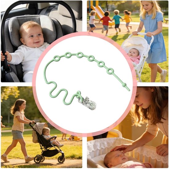 Babyfopspeenclip - Veiligheidsriem Speelgoed - Spullen Vasthouden - Verstelbare Lengte - 20-40 cm - Groen — afbeelding 4