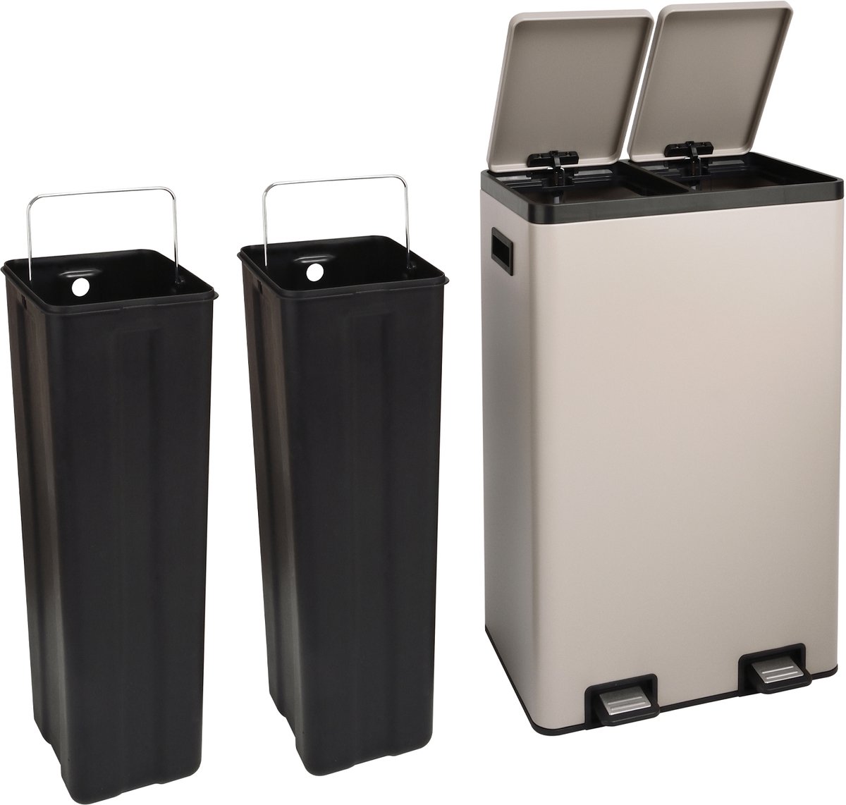 SVITA TMH2X30 Afvalbak 60L - Afvalscheidingssysteem 2 Compartimenten 2x30L Soft Close Taupe