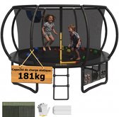 Trampoline - Ø 366 cm 12FT - Trampoline met Veiligheidsnet - Met Basketbalring - Met Ladder en Opbergzak - Max. 180 kg - Voor Kinderen en Volwassenen - Zwart