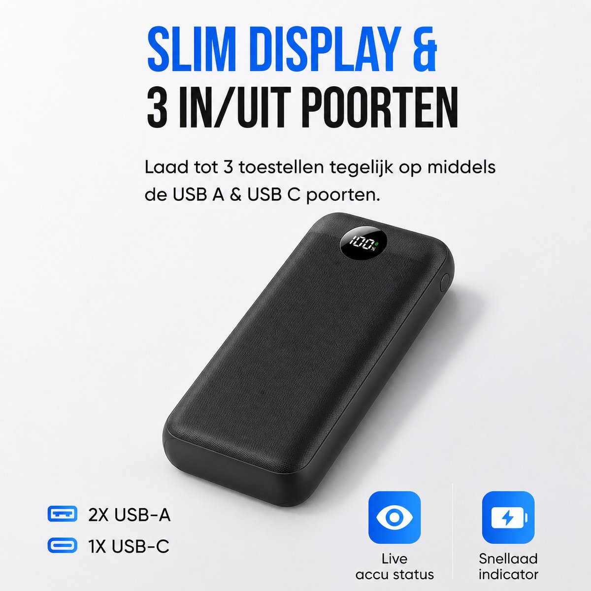 Powerbank 40.000 mAh Snellader met Led Display - afbeelding 2