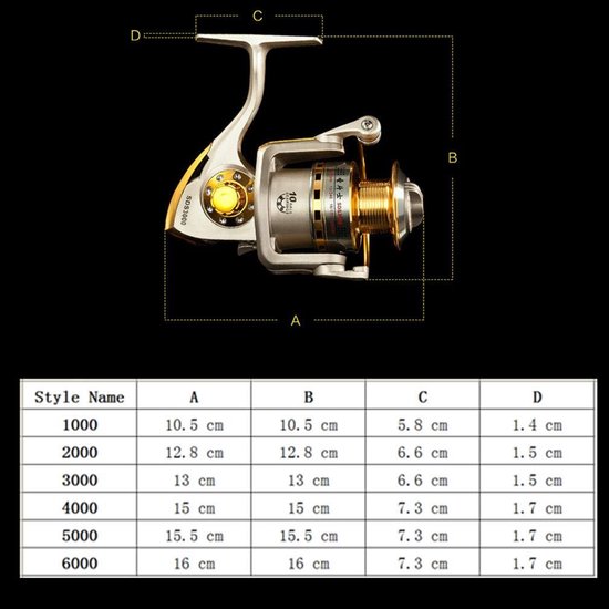 Vismolen - Spinning Reel - Vissen - 10 Kogellagers - Serie 1000-6000 - Goud — afbeelding 3
