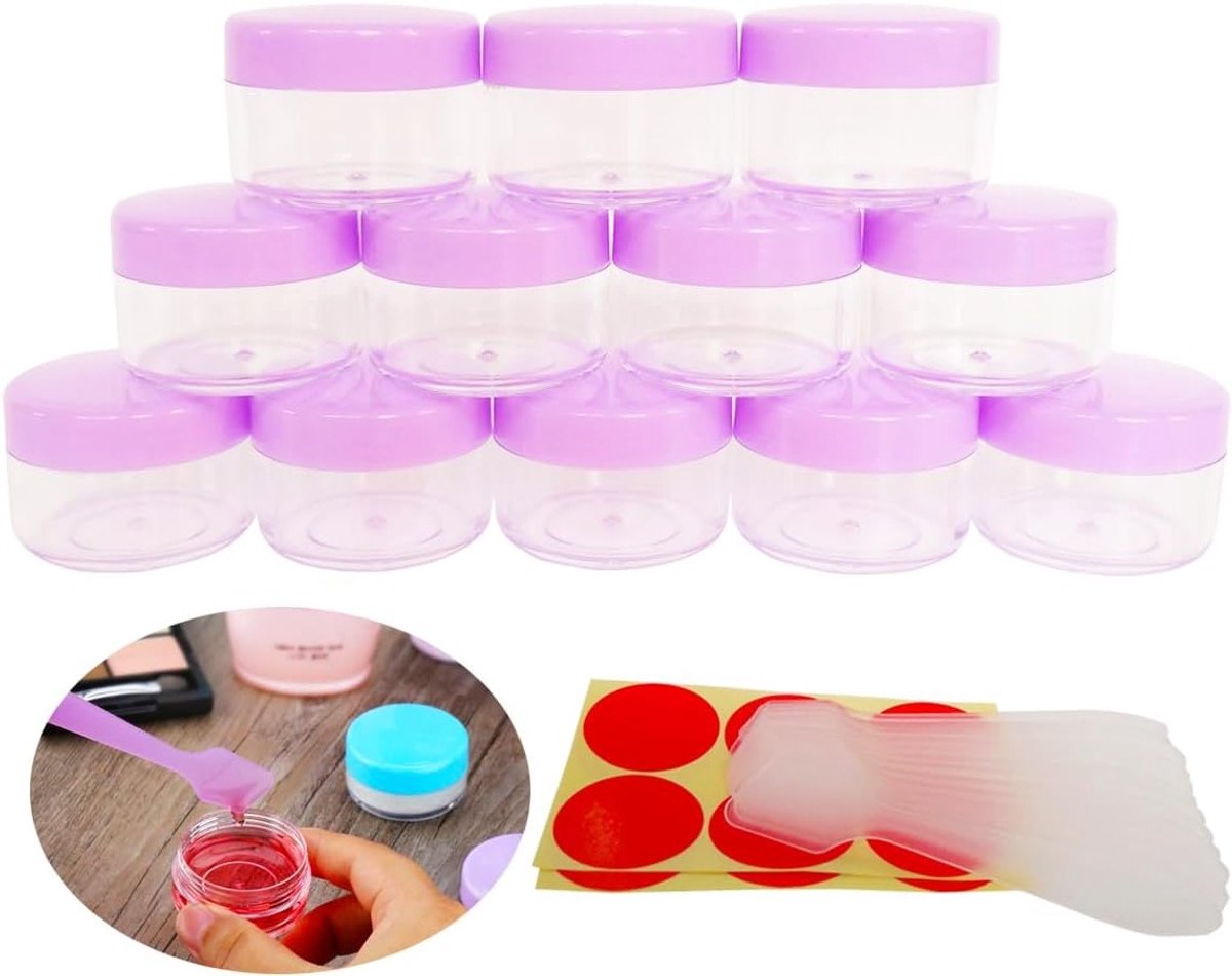 Lege sample potjes 15g - Herbruikbare kunststof containers met schroefdeksel voor make-up, oogschaduw en nagelproducten - Set van 12 stuks