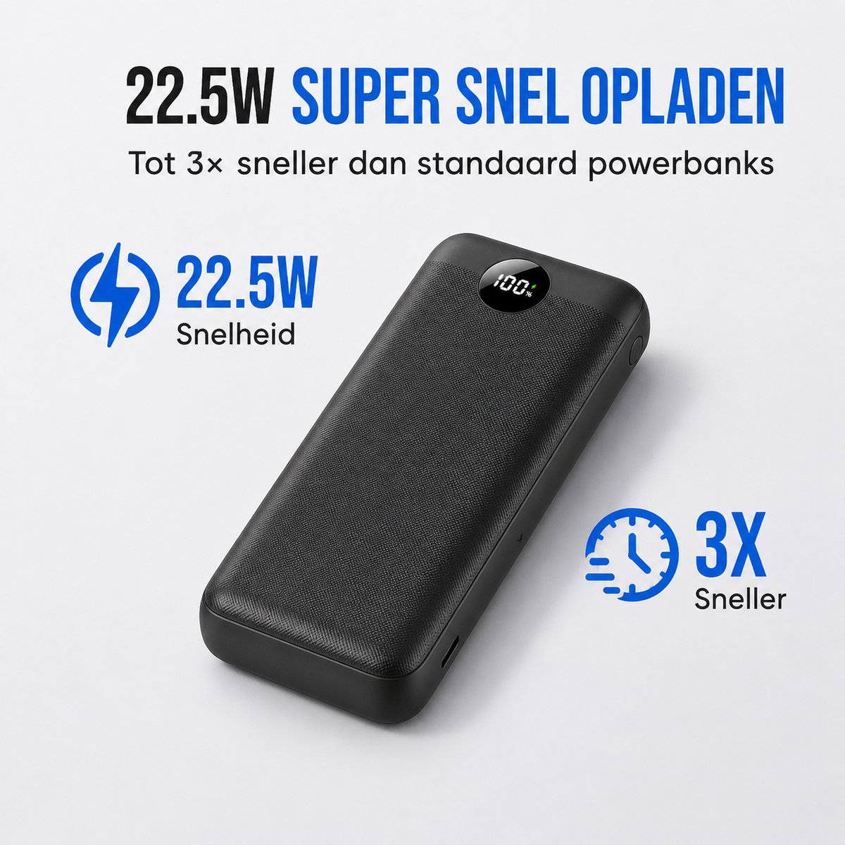 Powerbank 30.000 mAh – Snellader 22.5W – USB-C – Noodpakket – LED Display – Geschikt voor Telefoon, Tablet – NL Handleiding — afbeelding 5