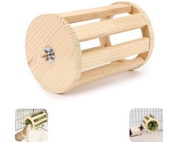 Houten rek - voedersilo voor konijnen - hooi rek voor cavia's - voedselopslagrek - hangend - van hout - draaibaar - geschikt voor konijnen, cavia's, kleine huisdieren (bruin, 20*14cm)