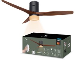 Varin® Smart Ventilator met LED verlichting - Zwart/Walnoot - Tuya Wifi - LED 18W CCT - Lange…