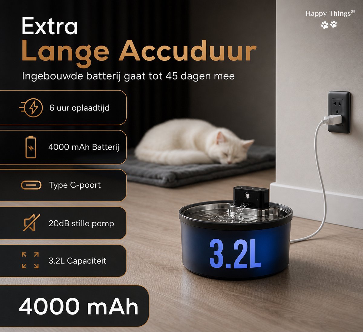 Happy Things ZR20 Draadloze Drinkfontein met Sensor - RVS thumbnail 6