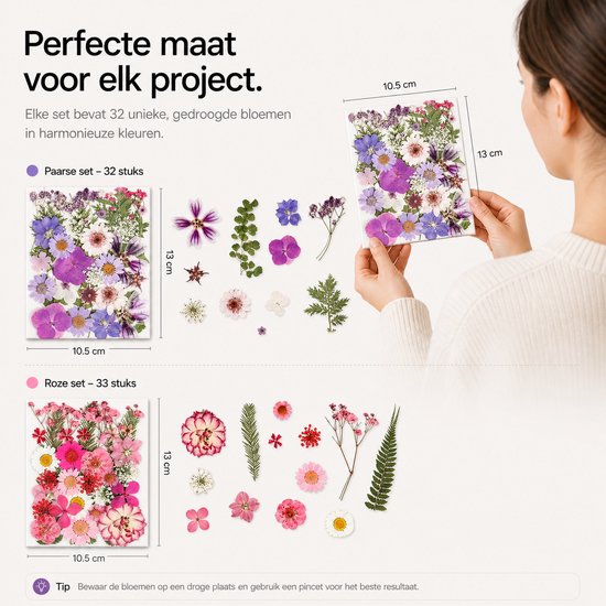BOTC Natuurlijk Gedroogde Bloemen - Droogbloemen - 110+ stuks - voor Hars sieraden, Scrapbooking, Doe-het-zelf zeep, Kaarsen en nageldecoratie