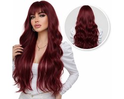 Nifkos - Bruine Pruik - Pruiken Dames Lang Haar met Pony - Wig - Haarwerk - Wasbaar - 70 cm