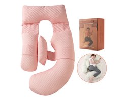Montelisse Zwangerschapskussen 81,5x33x44cm U-vorm roze XL - Zwangerschapskussens - Zijslaapkussen - Voedingskussen - Bodypillow - Lichaamskussen