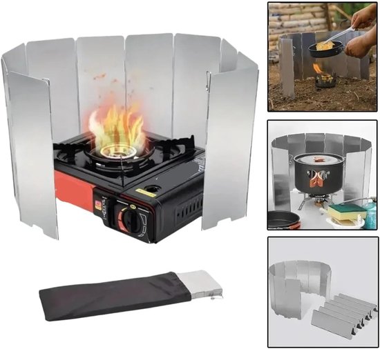 Kookplaat windscherm - Kampeer kachel - Buiten koken - Opvouwbaar aluminium - 24 x 84 cm - Zilverkleurig — afbeelding 5
