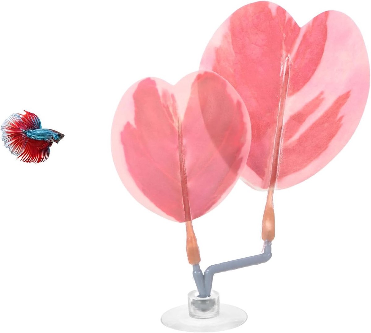 1-Pack Betta Fish Leaf Pad - Realistische Hangmat voor Vissen, Decoratie en Kweekbed voor Aquarium, Roze Hartvormig Design
