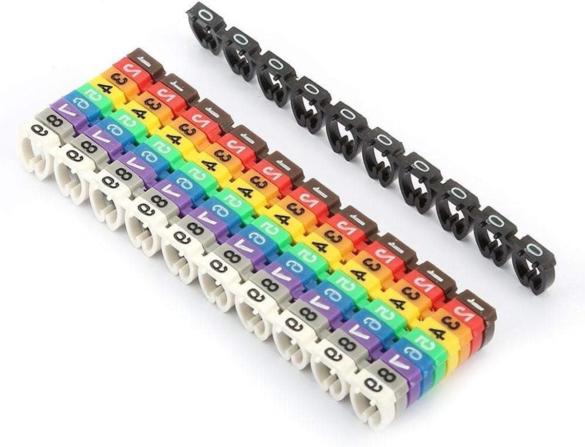 Kleurige draadmarkers en nummerlabels voor het markeren van kleurgecodeerde kabels - 100 stuks, precisie en kwaliteit voor een georganiseerde kabelbeheer