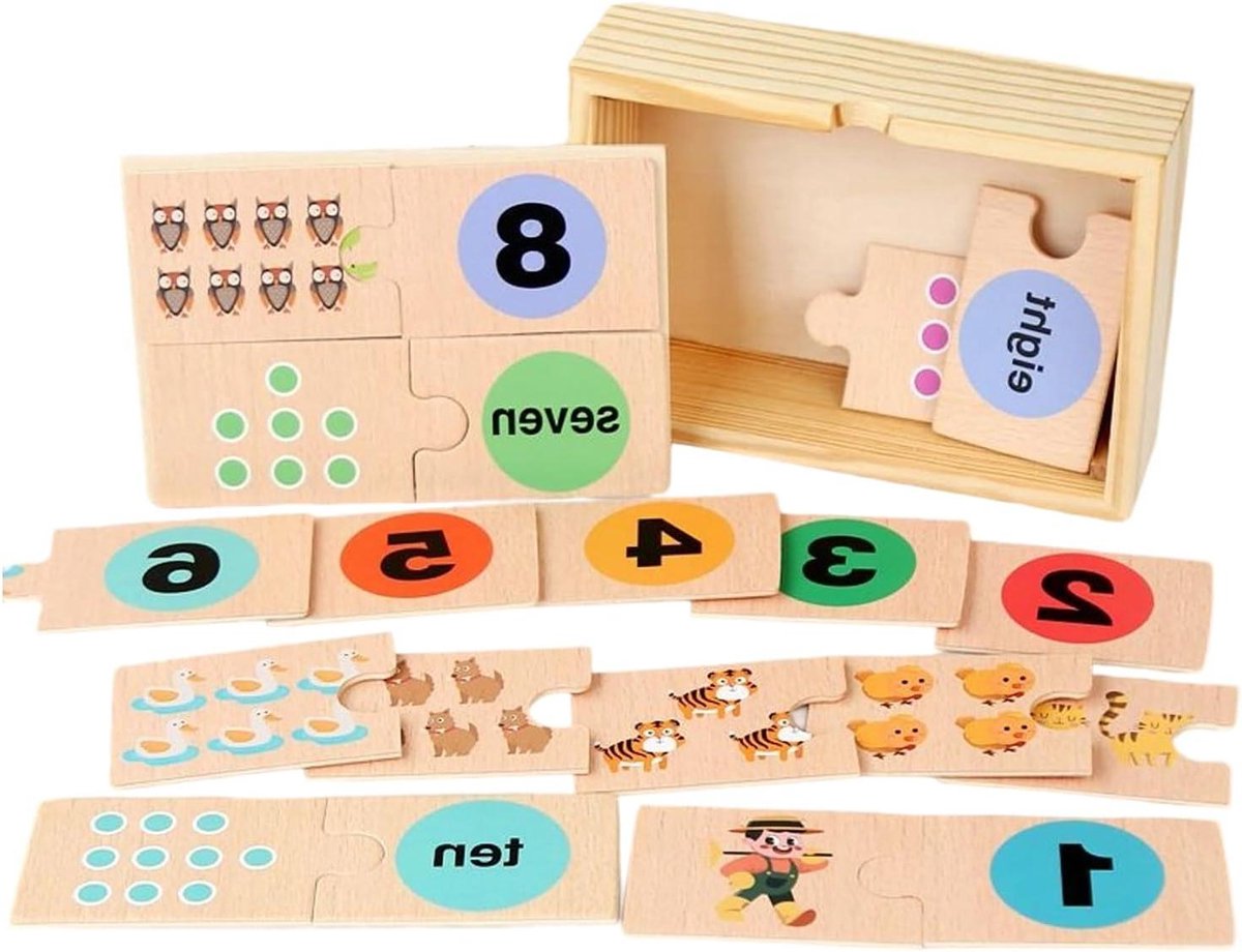 Wiskunde Puzzel - Cijfer Leren - Kleuterschool Educatie - Dubbelzijdige Puzzel - 16.5 cm Lengte - Multicolor