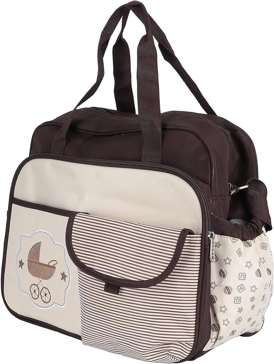 Stijlvolle Luiertas - Grote Capaciteit Tas - Organiseren en Reizen - Tien Handige Vakken - 37 cm Hoog - Koffiekleur