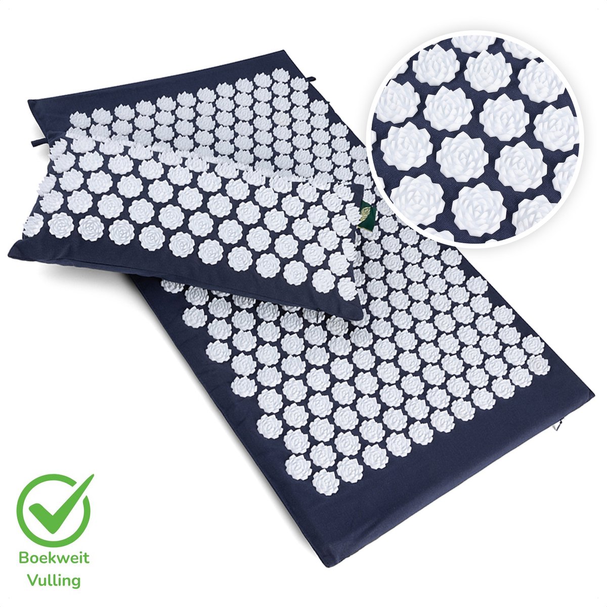 MindBaas - Spijkermat - Spijkerkussen Deluxe Set - Donkerblauw - 74 x 44 cm - Acupressuur Mat - Shakti Mat - Massage Mat