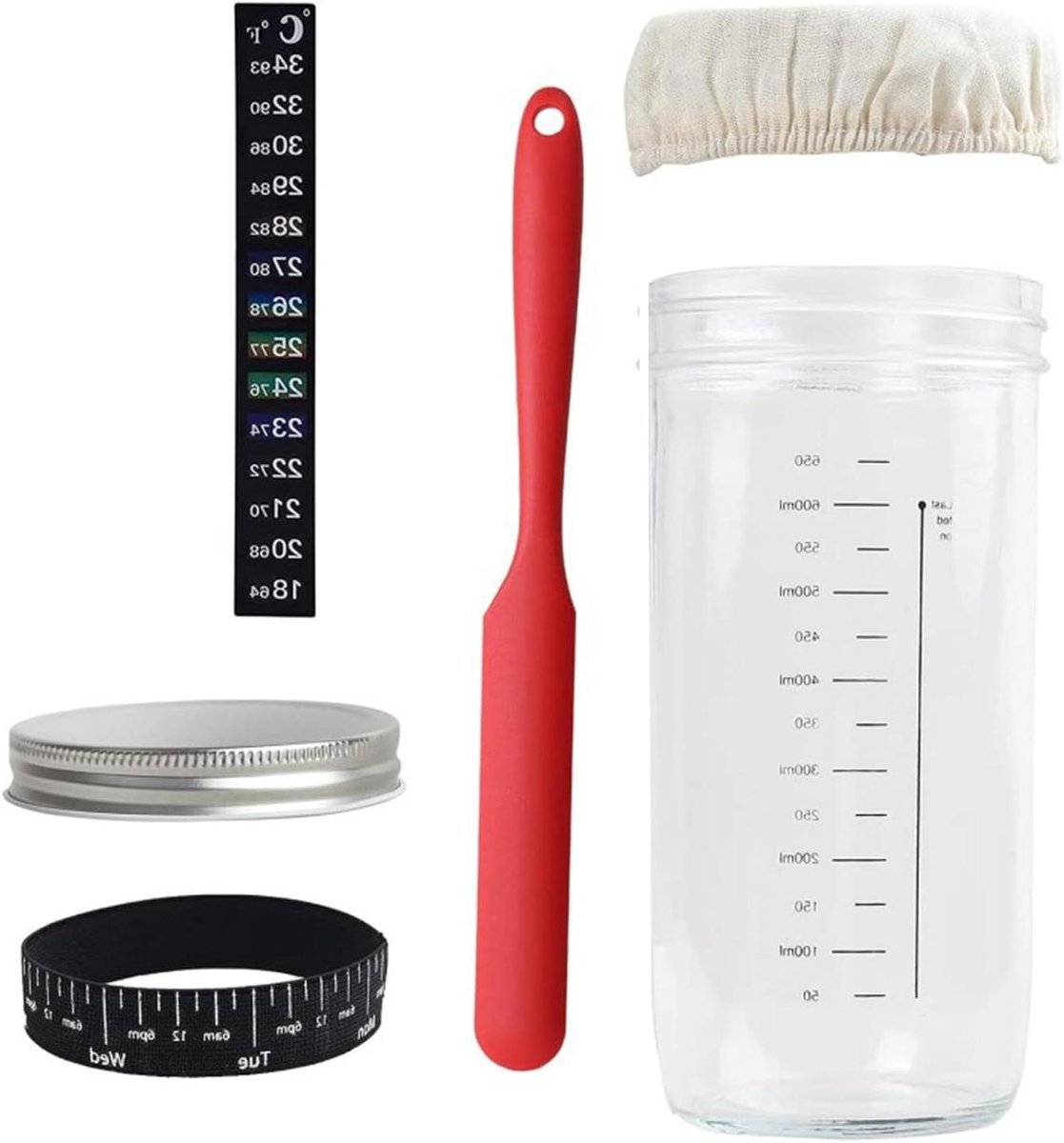 Brood Bak Set - Zuurdesem Starter - Brood Bakken - Brede Mond Pot - 17.5 x 9 cm - Transparant