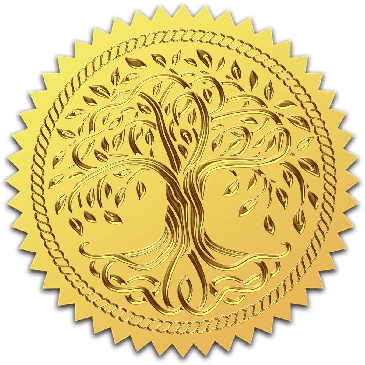SPHProducts - Stickers - Gouden Folie Tree of Life - 100 Stuks Zelfklevende Certificaatseals - Decoratief en Functioneel - Perfect voor Certificaten - ...