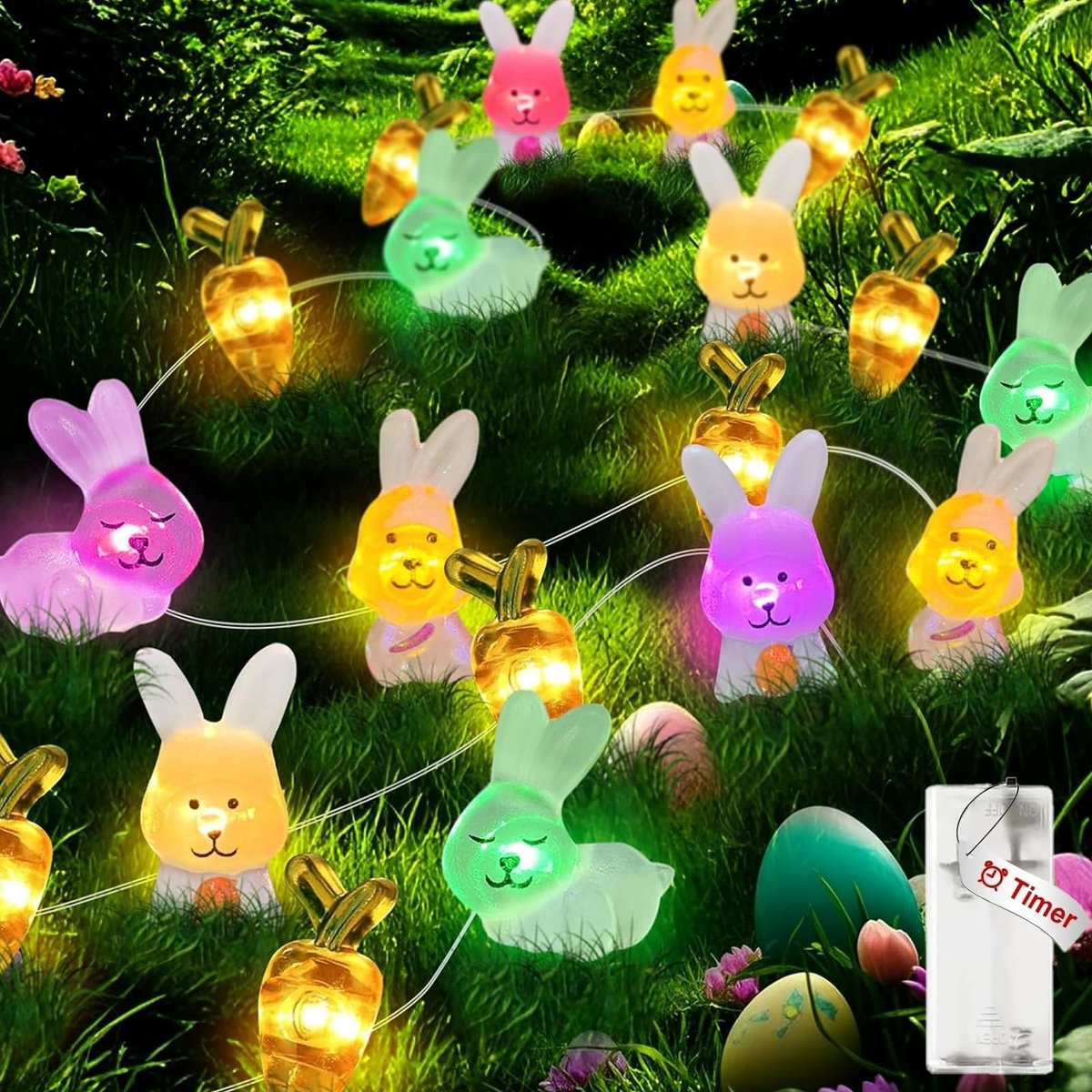 SPHProducts - Paashaas Sfeerverlichting - 20 LED's - Warm Wit - Decoratie voor Pasen - Batterij met Timer - Sfeervolle Verlichting - Lengte 2m