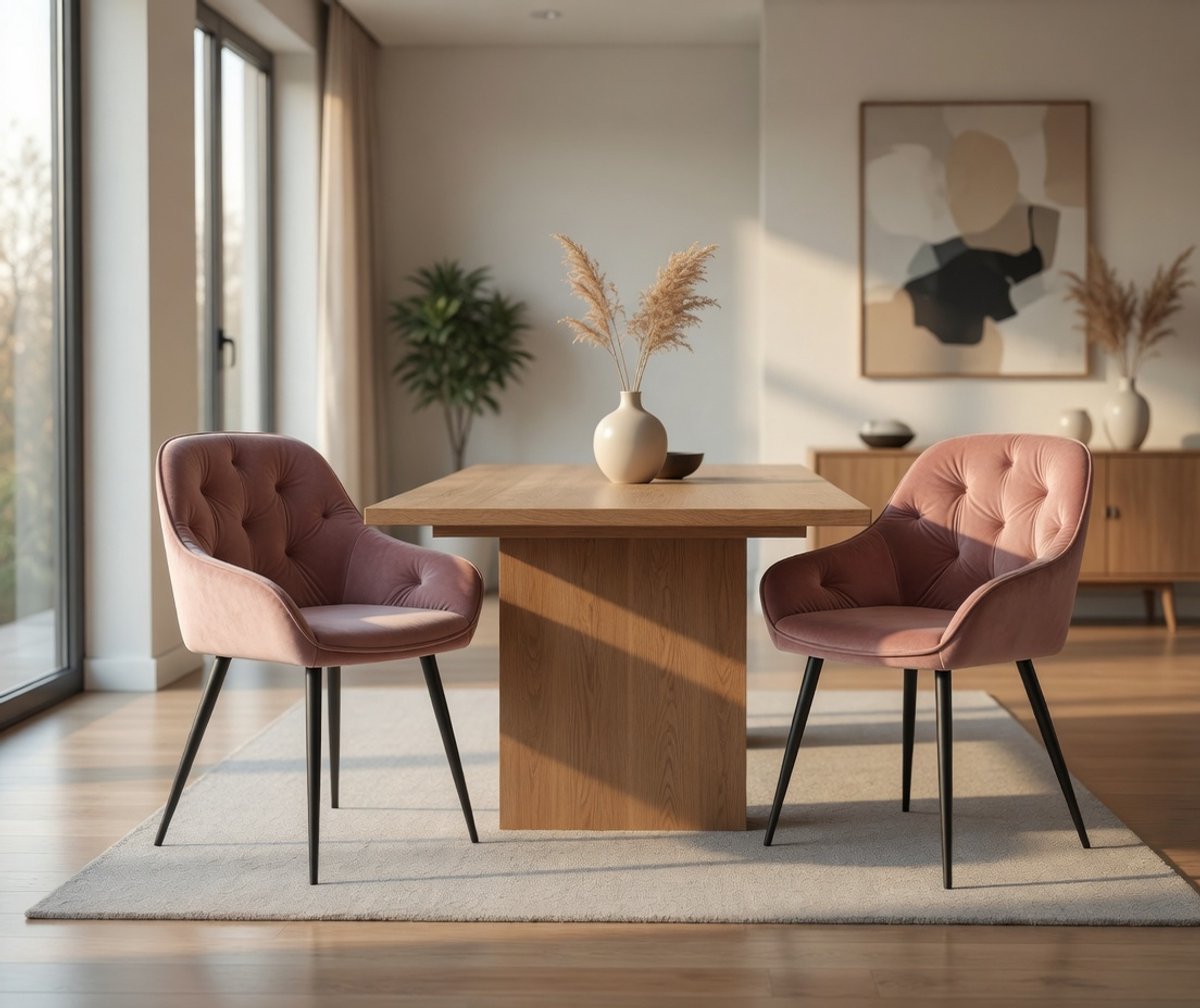 Set van 2 Luxe Fluwelen Eetkamerstoelen met Armleuningen – Ergonomische Design Stoelen met