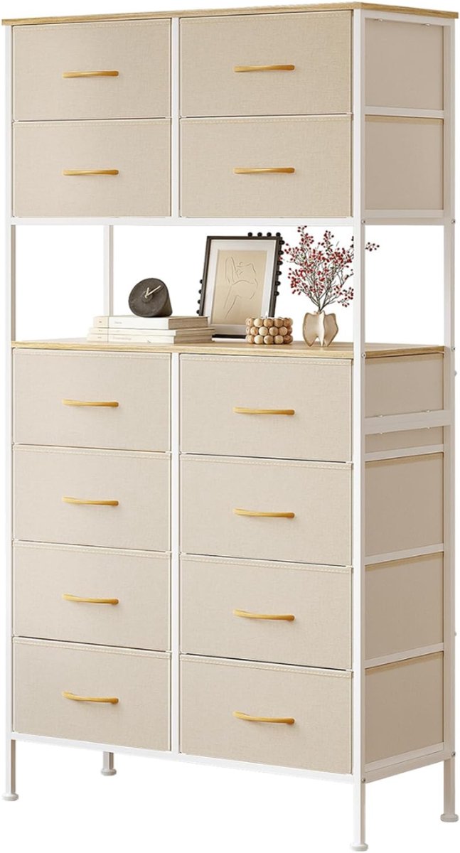 HEZIVO® Ladekast Slaapkamer - Opbergkast - Dressoir Kast - 12 Laden -beige