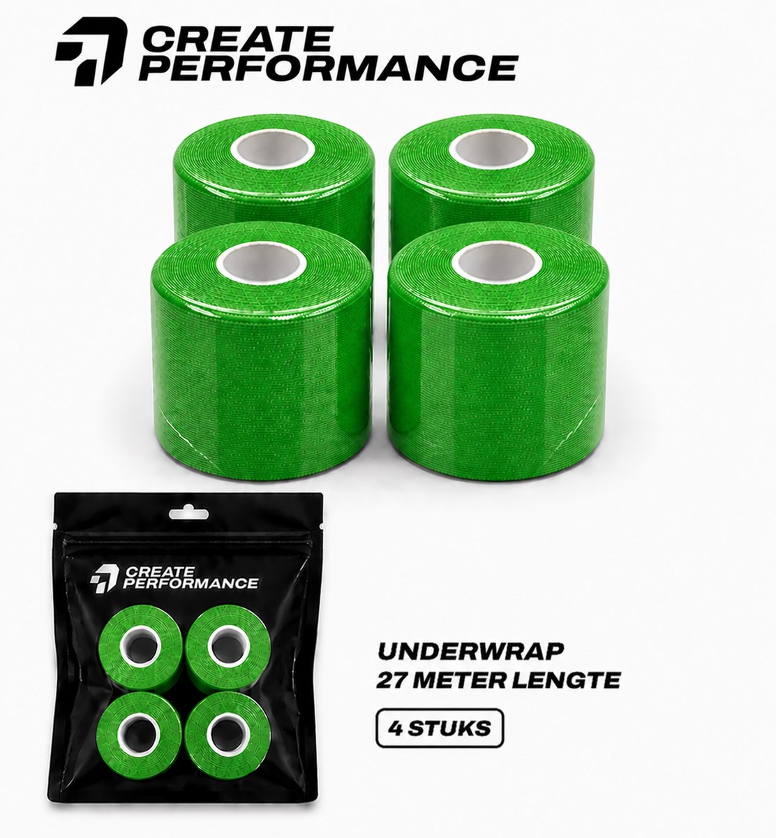 CREATE PERFORMANCE Underwrap tape - Voetbaltape - Sporttape - Fysio tape - Groen - 4 stuks