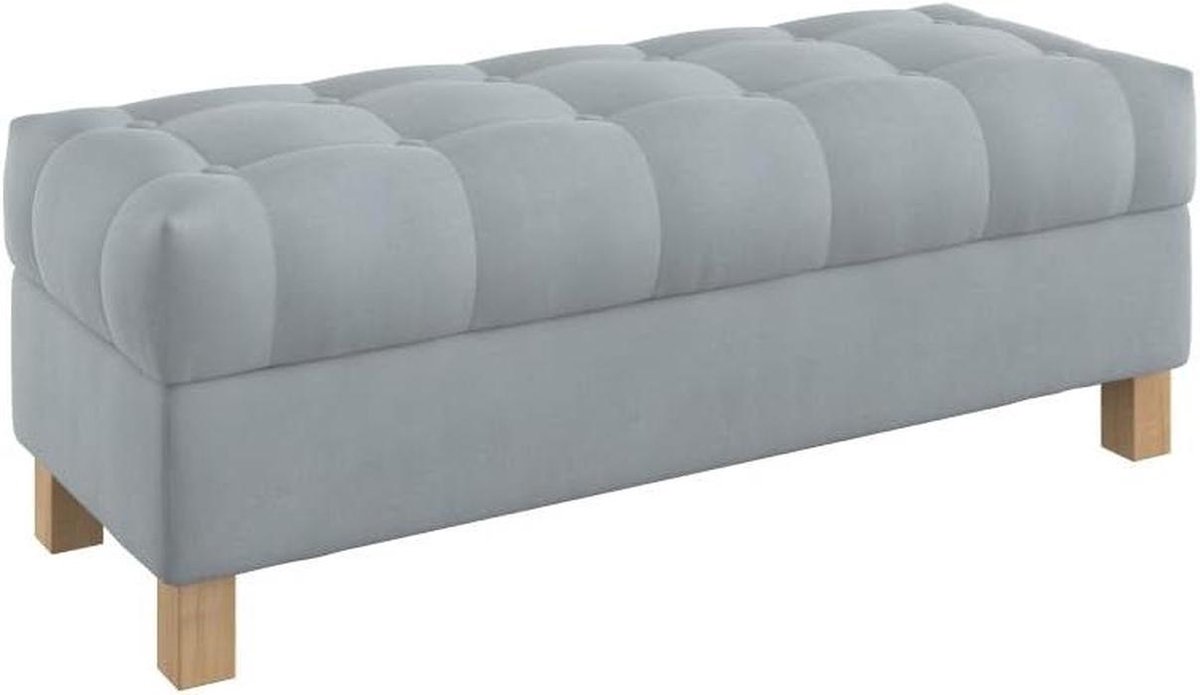 Opbergbank - Voetenbankje poef - Extra zitplaats - Knooptufting design - 120 cm breed - Grijs