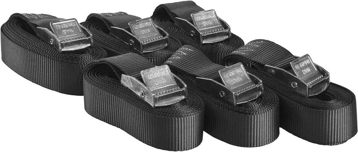 Spanbanden Set - Zekeringsbanden Klem - Lading Zekeren - DIN EN 12195-2 - 6 Stuks 2m - Zwart