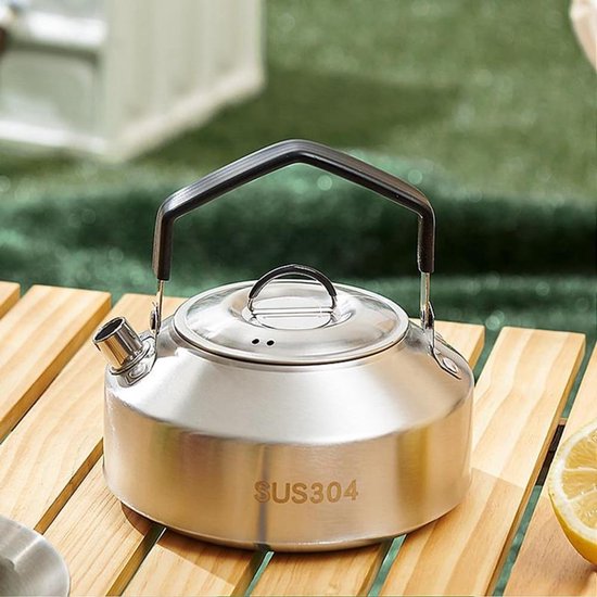 Roestvrijstalen waterfles voor op de camping - met hittebestendige handgreep - perfect voor het koken van water en het zetten van koffie in de buitenlucht -Inclusief opbergtas- 1,5 liter - 15 x 11 cm -Stijl 2 — afbeelding 5
