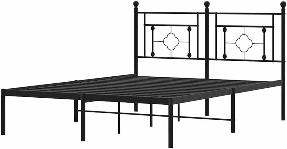 Bedframe met hoofdbord - Ledikant metaal - Slaapkamer inrichten - Robuuste metalen constructie - 140x200 cm - Zwart
